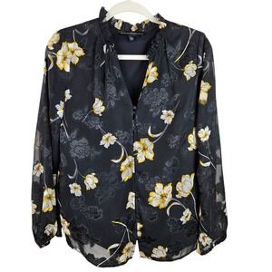 White House Black Market Floral Blouse Size 6‎ Long Sleeve Button Up Top